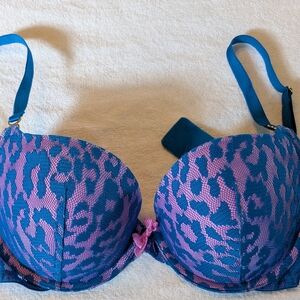 New Victoria's Secret Blue and Pink Leopard Very Sexy Demi Push-Up Bra